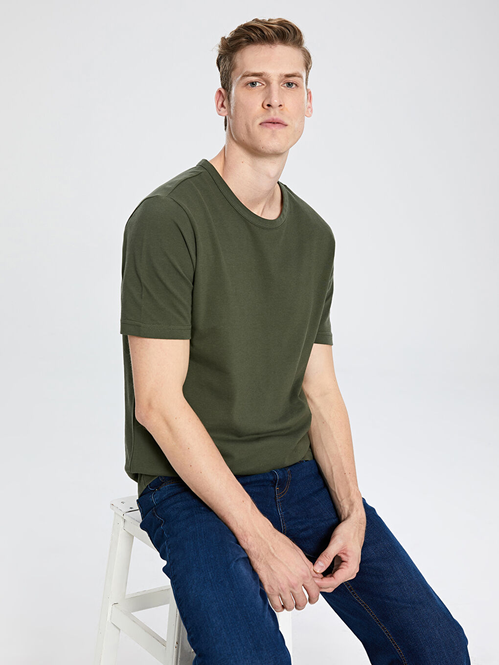 Yeşil Bisiklet Yaka Kısa Kollu Basic Tişört-2