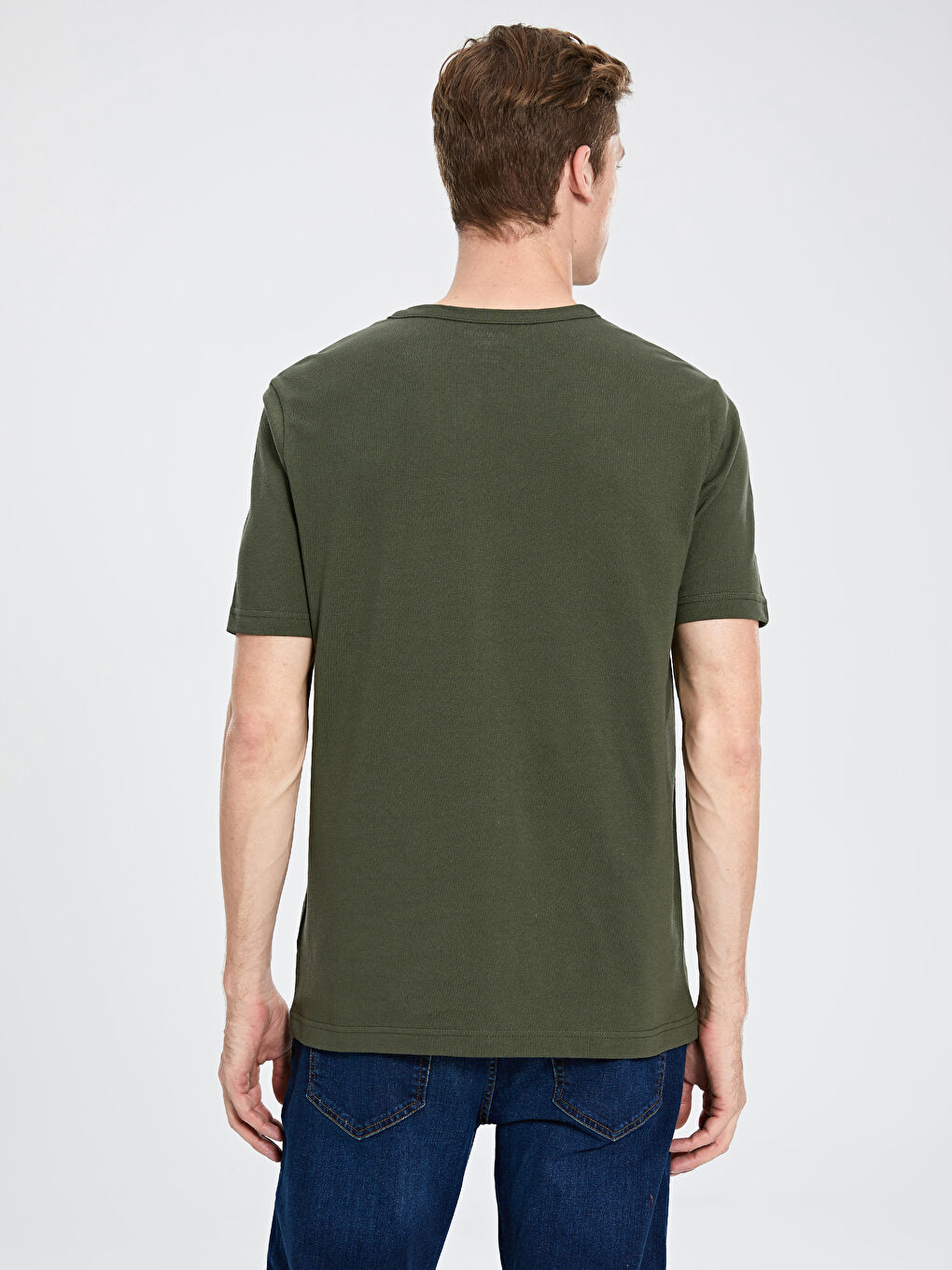 Yeşil Bisiklet Yaka Kısa Kollu Basic Tişört-3