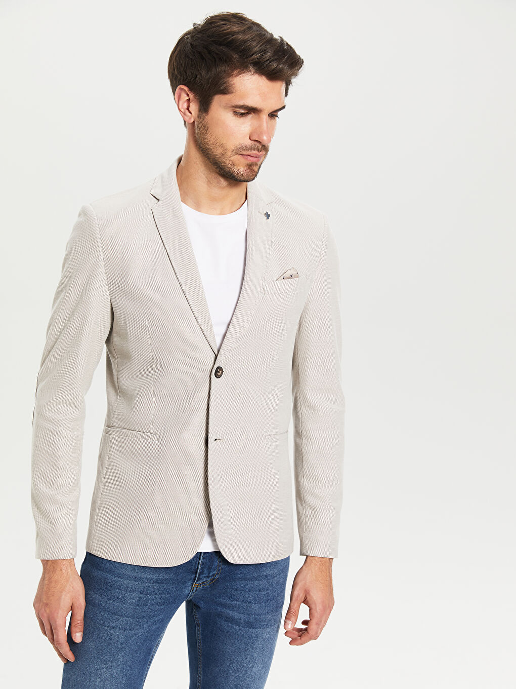 Bej Dar Kalıp Erkek Blazer Ceket