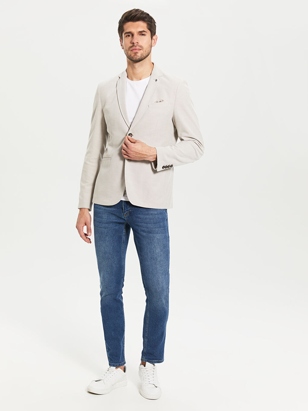 Bej Dar Kalıp Erkek Blazer Ceket-1