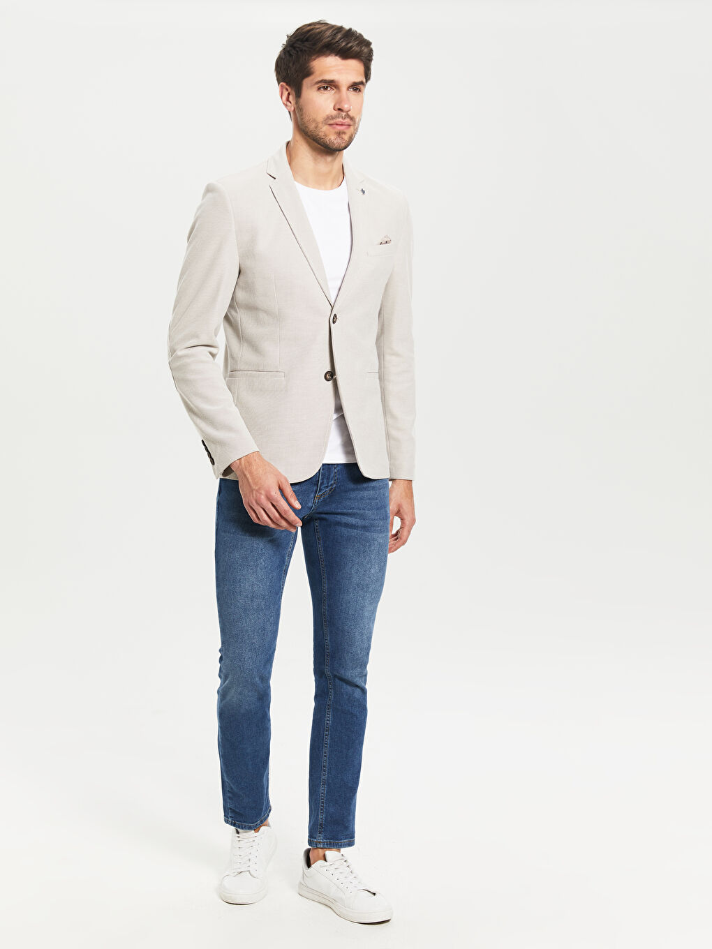 Bej Dar Kalıp Erkek Blazer Ceket-2