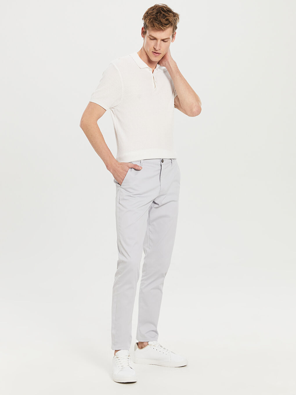 Gri Dar Kalıp Gabardin Chino Pantolon