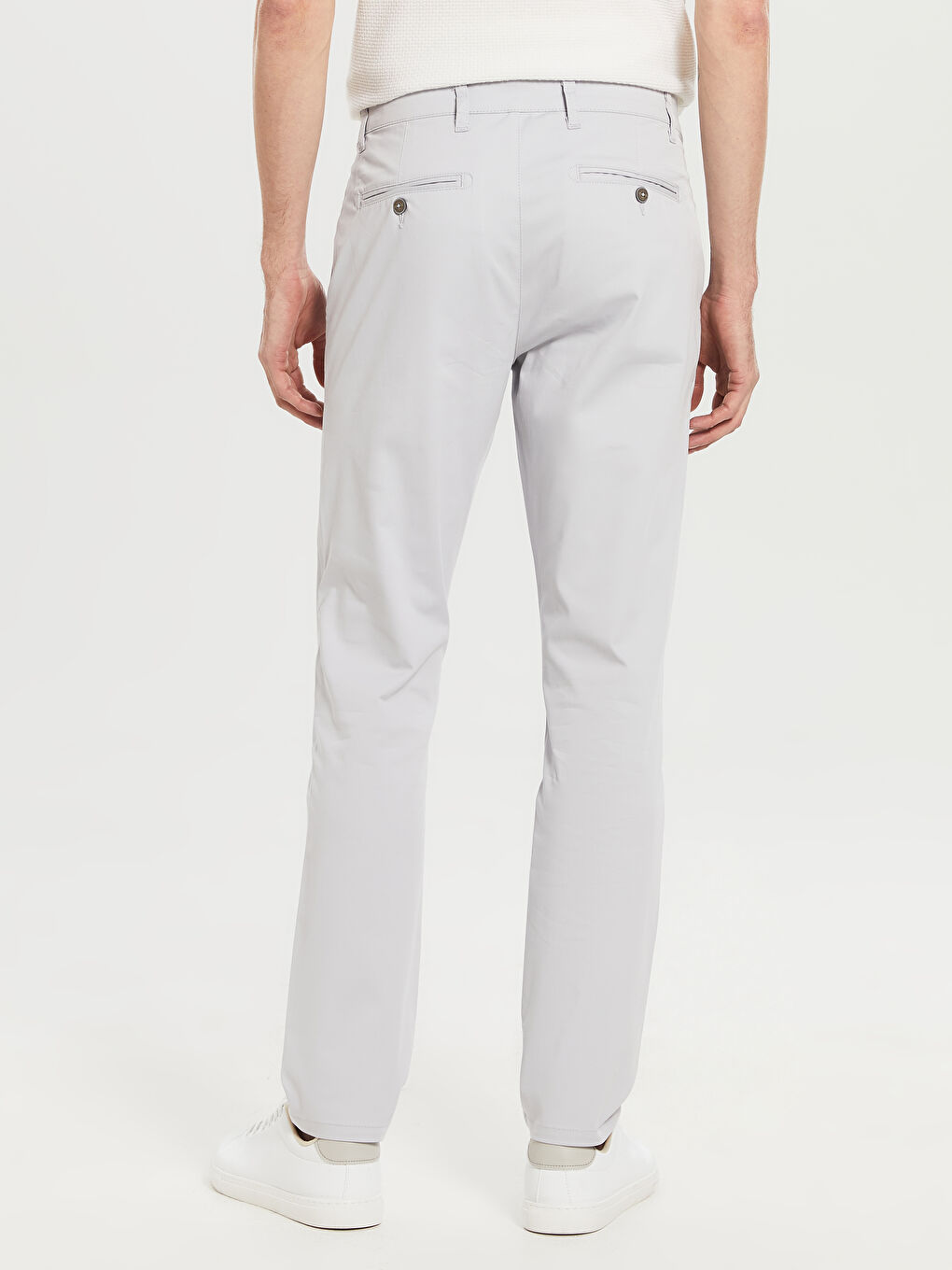 Gri Dar Kalıp Gabardin Chino Pantolon-4
