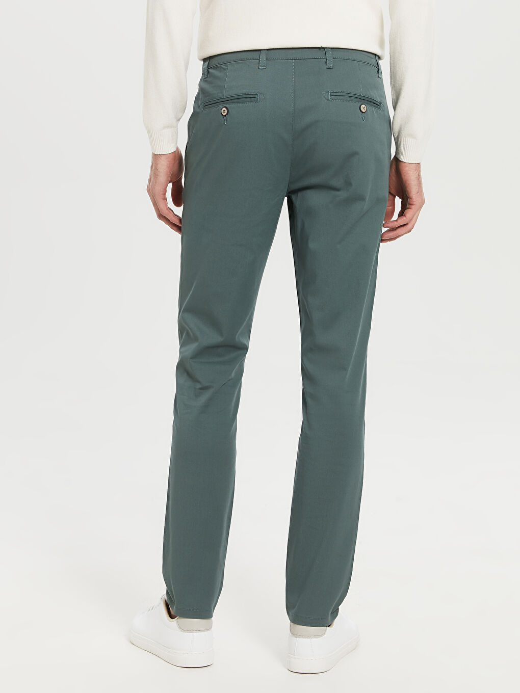 Yeşil Dar Kalıp Gabardin Chino Pantolon-4