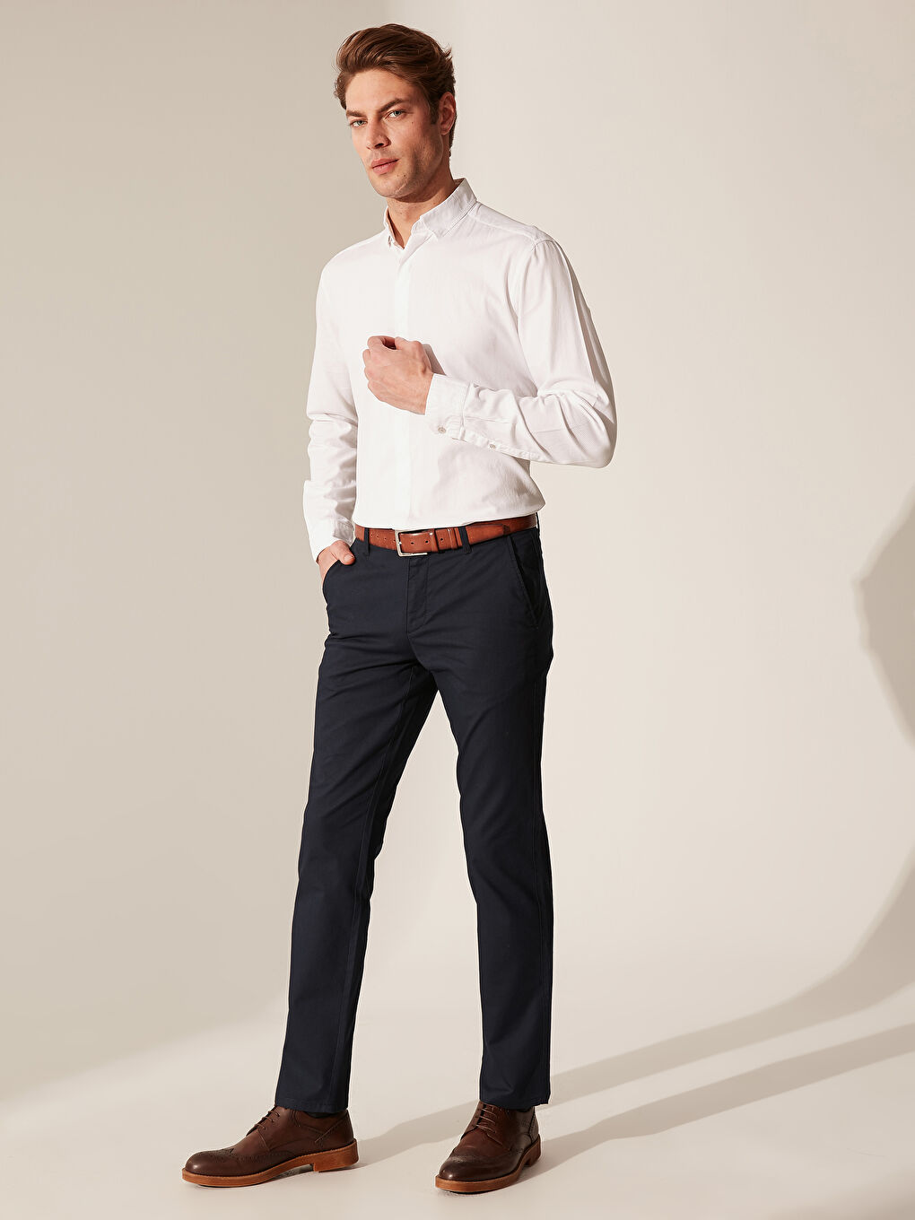 Lacivert Standart Kalıp Armürlü Erkek Pantolon