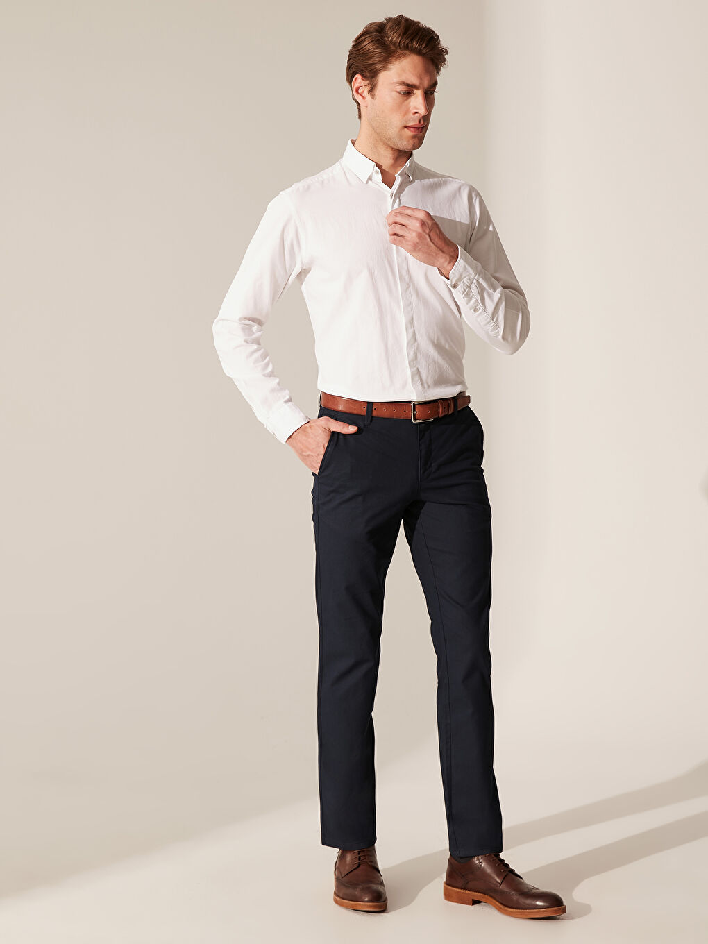 Lacivert Standart Kalıp Armürlü Erkek Pantolon-1