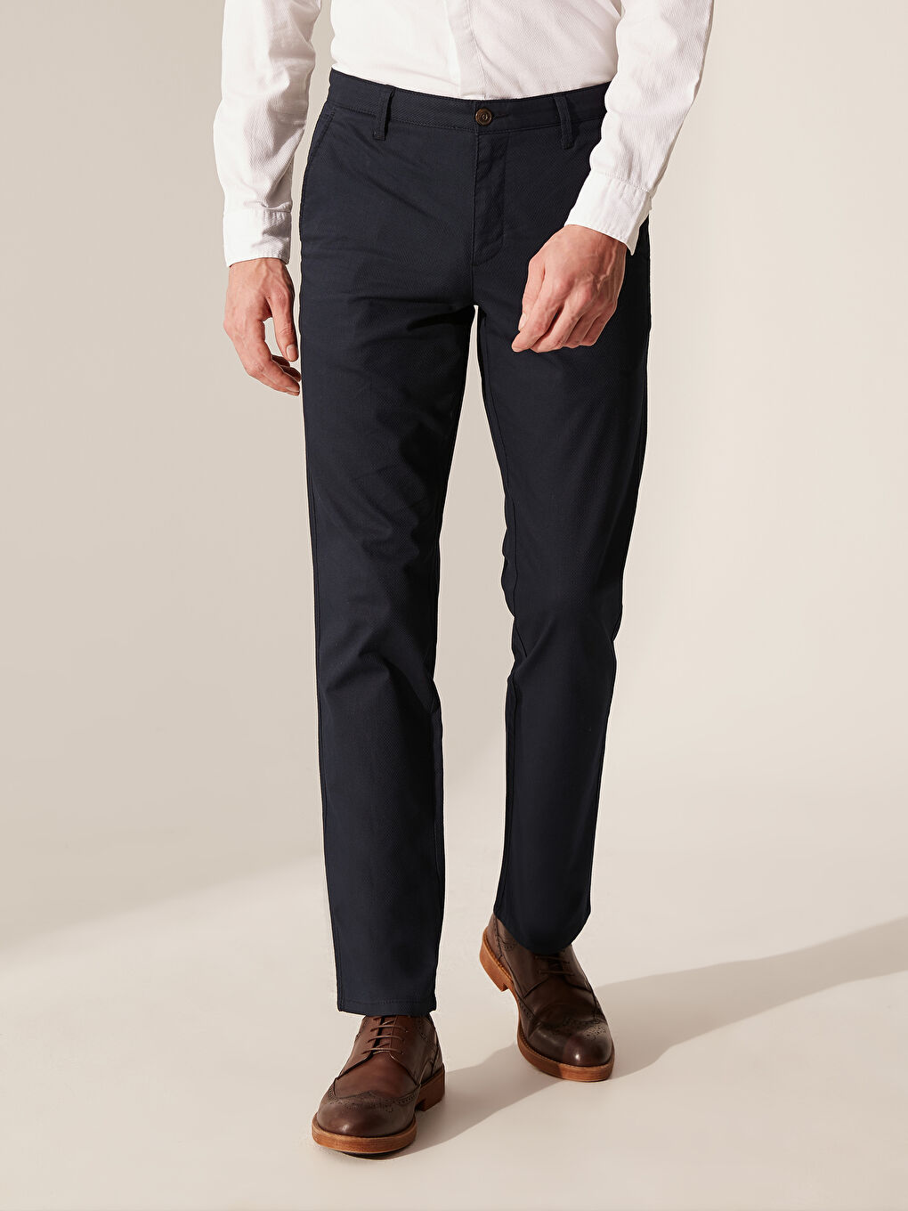 Lacivert Standart Kalıp Armürlü Erkek Pantolon-2