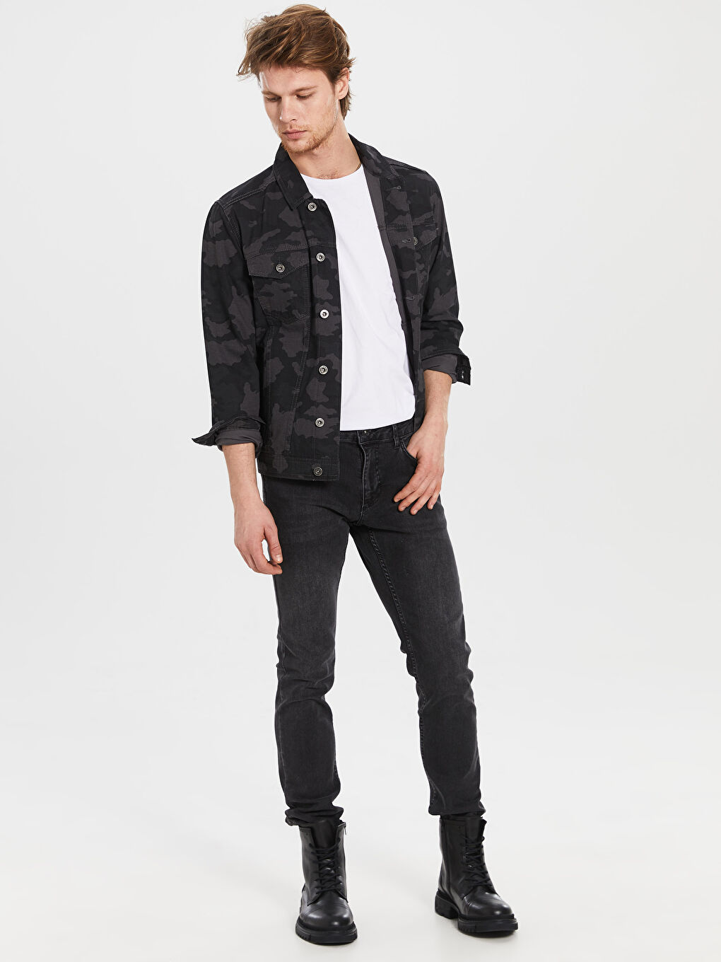 Antrasit Slim Fit Kamuflaj Desenli Ceket-2