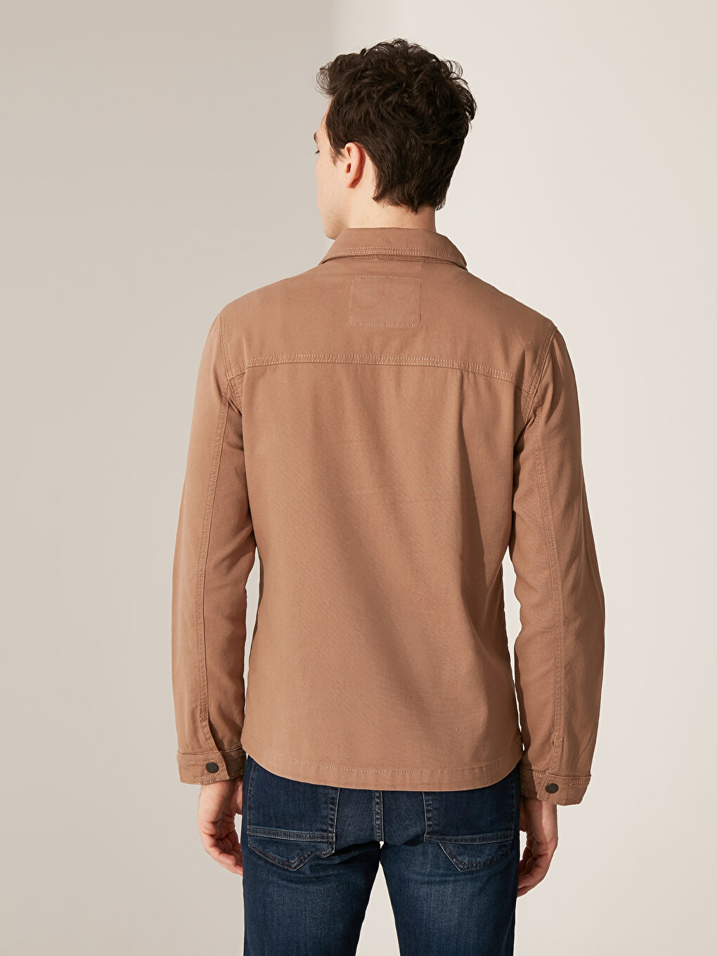 Bej Standart Kalıp Gömlek Yaka İnce Erkek Mont-3