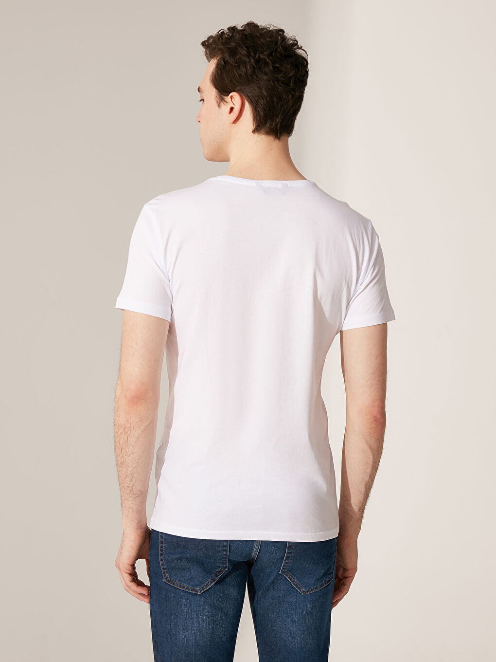 Beyaz Penye Erkek Tişört-2