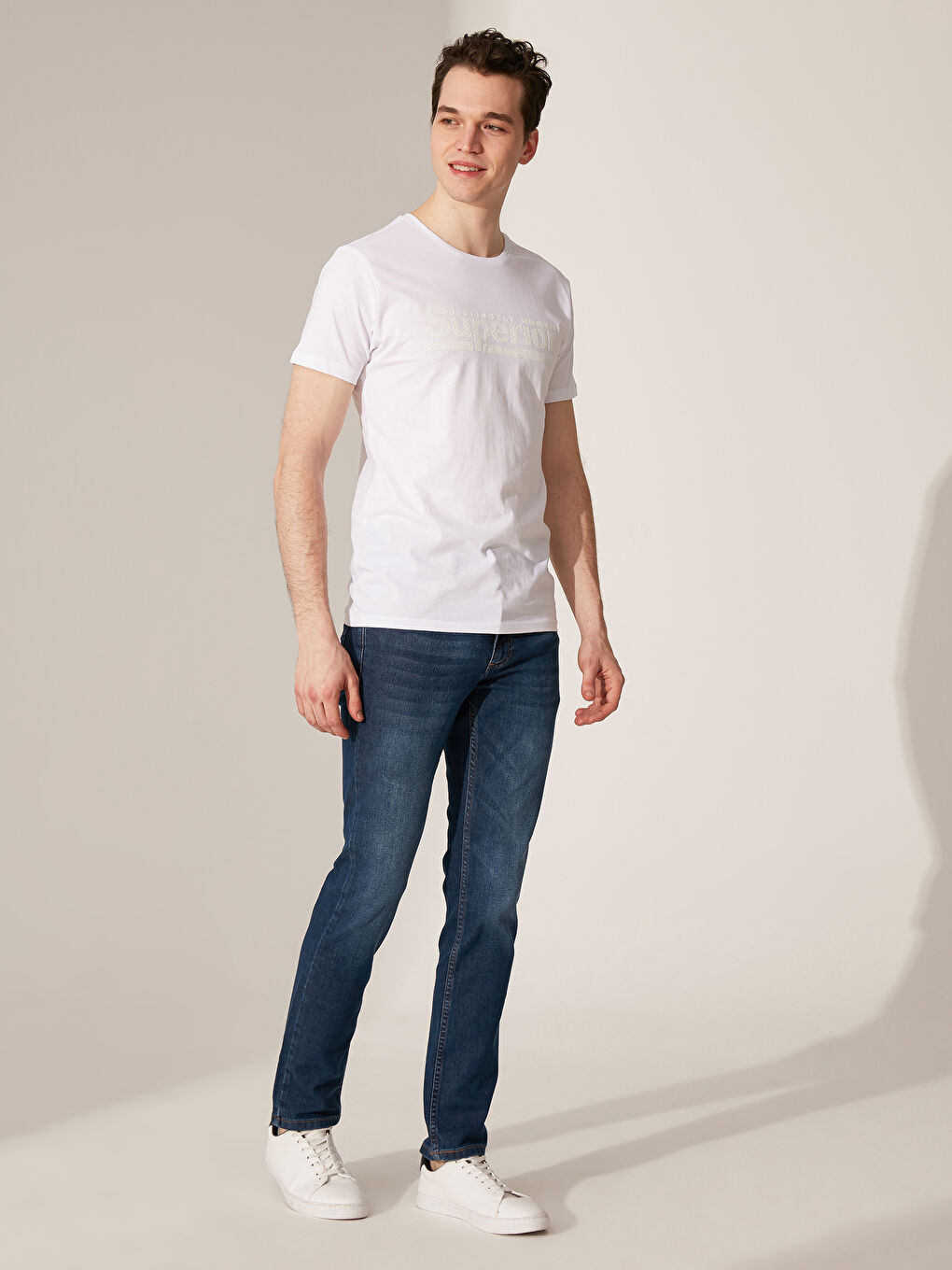 Beyaz Penye Erkek Tişört-3