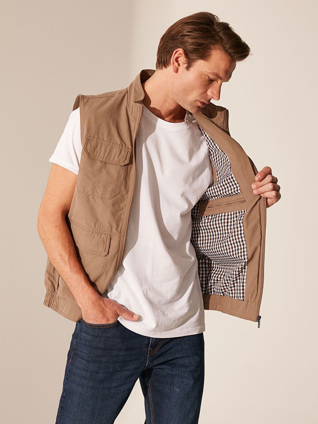 Bej Erkek Yelek-3