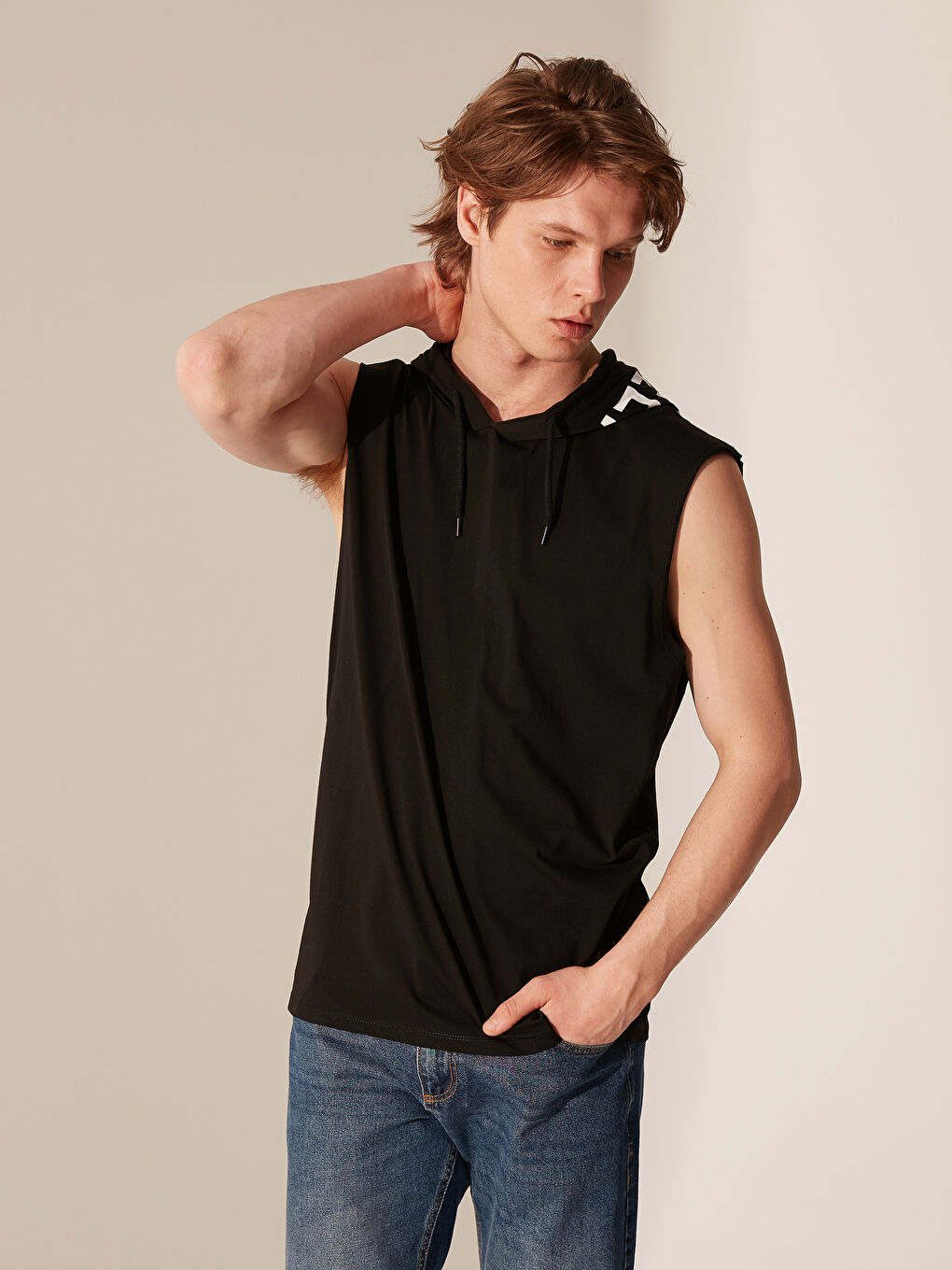 Siyah Penye Erkek Kolsuz Tişört-1