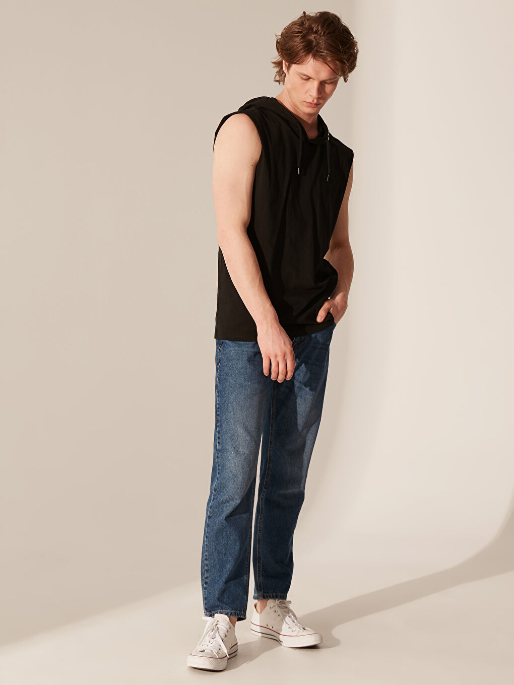 Siyah Penye Erkek Kolsuz Tişört-3