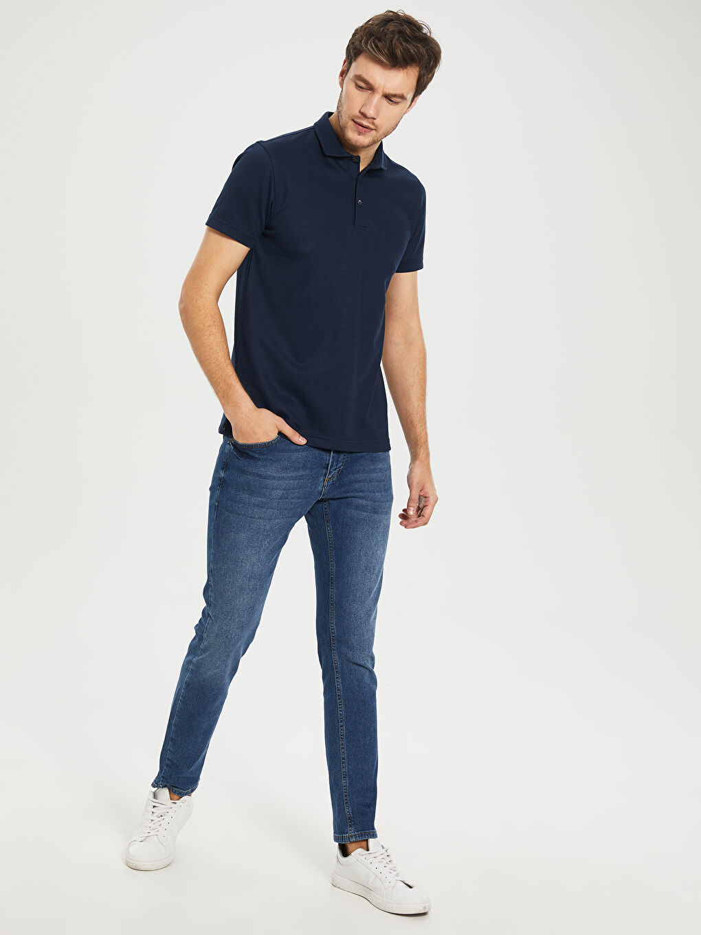 Lacivert Polo Yaka Kısa Kollu Tişört-3