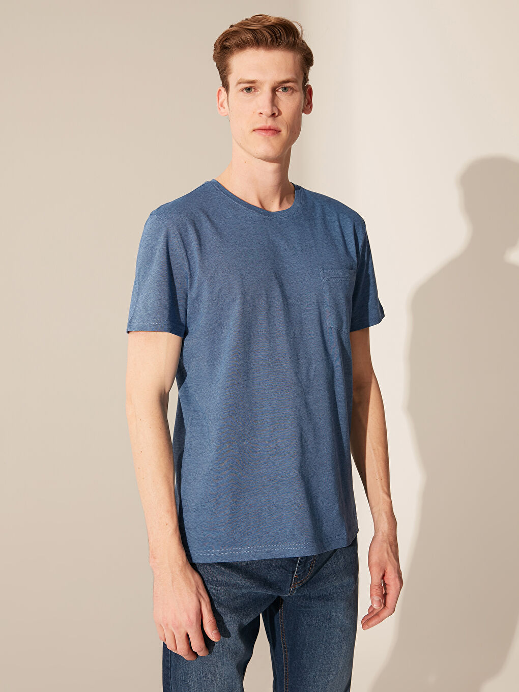 Lacivert Bisiklet Yaka Basic Kısa Kollu Tişört-1