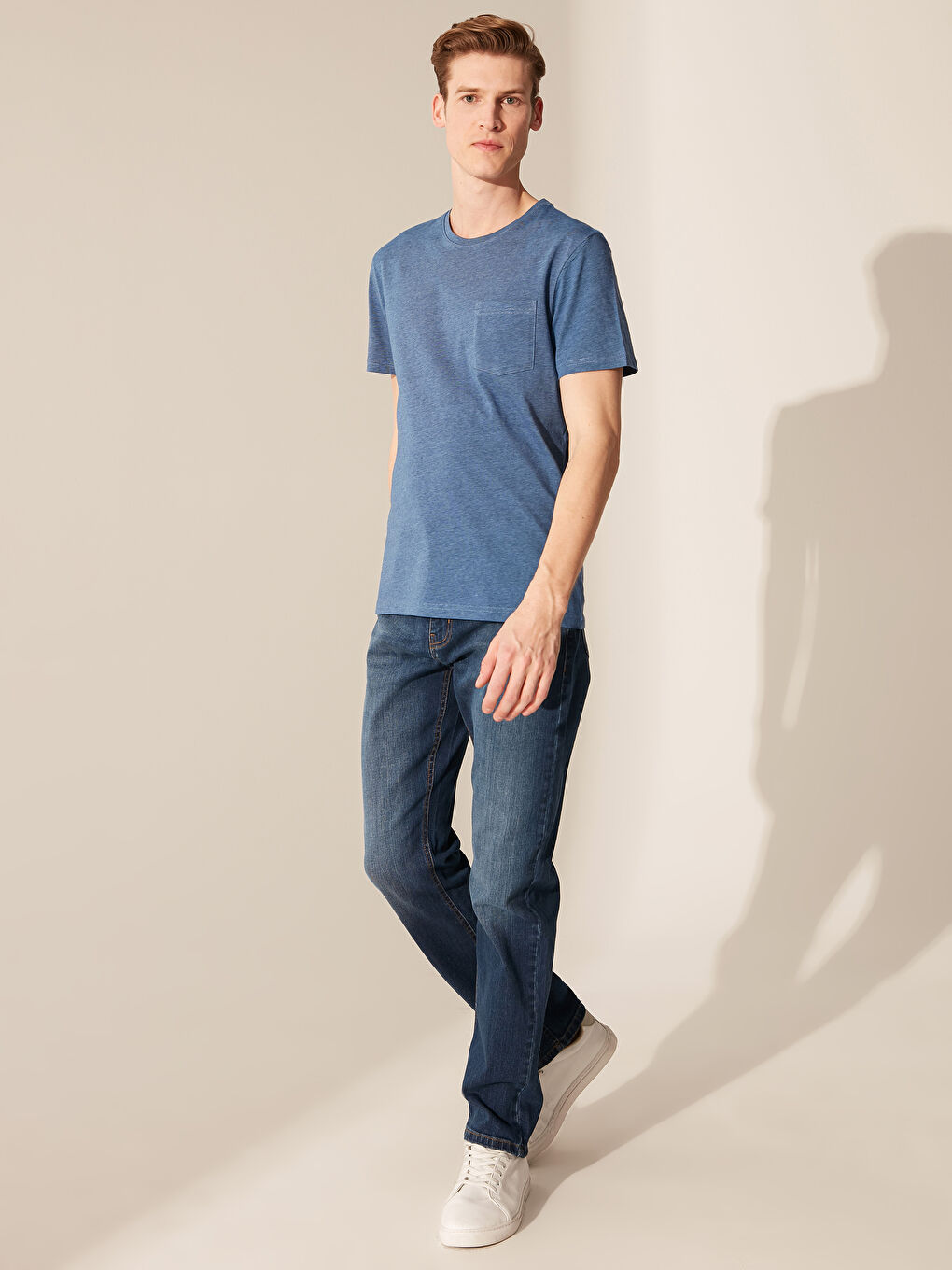 Lacivert Bisiklet Yaka Basic Kısa Kollu Tişört-3