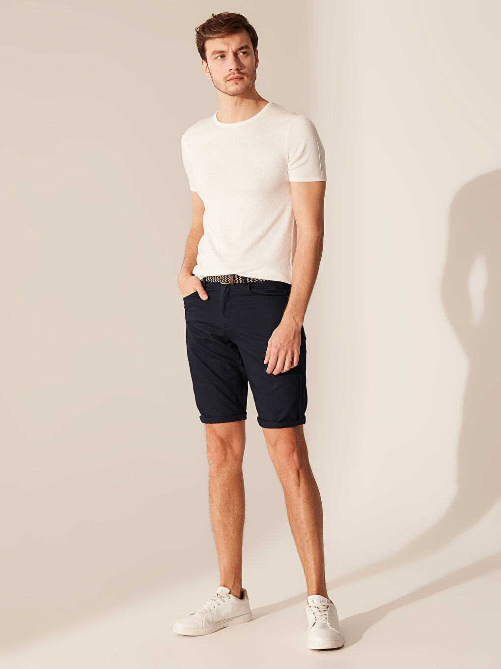 Lacivert Slim Fit Bermuda Erkek Şort-1