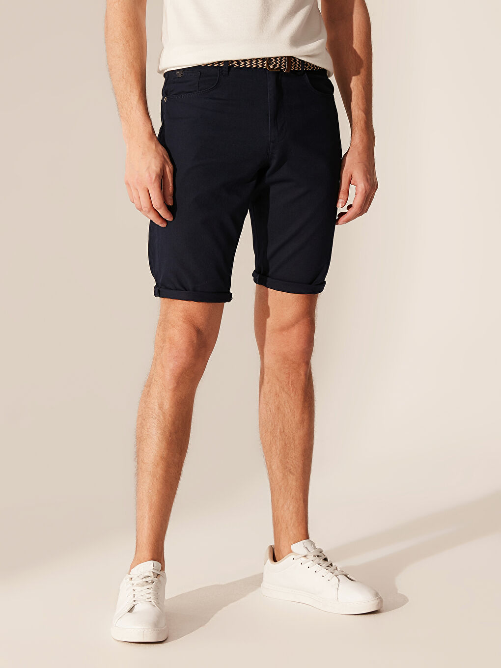 Lacivert Slim Fit Bermuda Erkek Şort-3