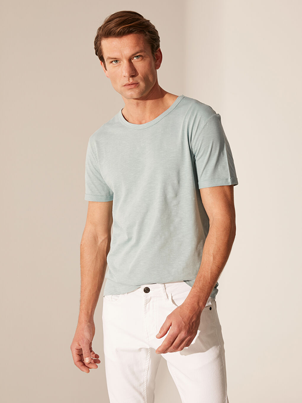 Mavi Bisiklet Yaka Kısa Kollu Basic Penye Erkek Tişört