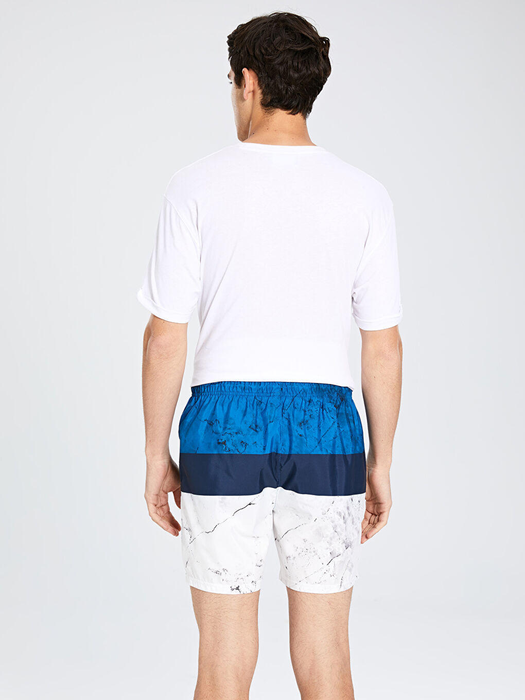 Lacivert Kısa Boy Çizgili Deniz Şortu-2