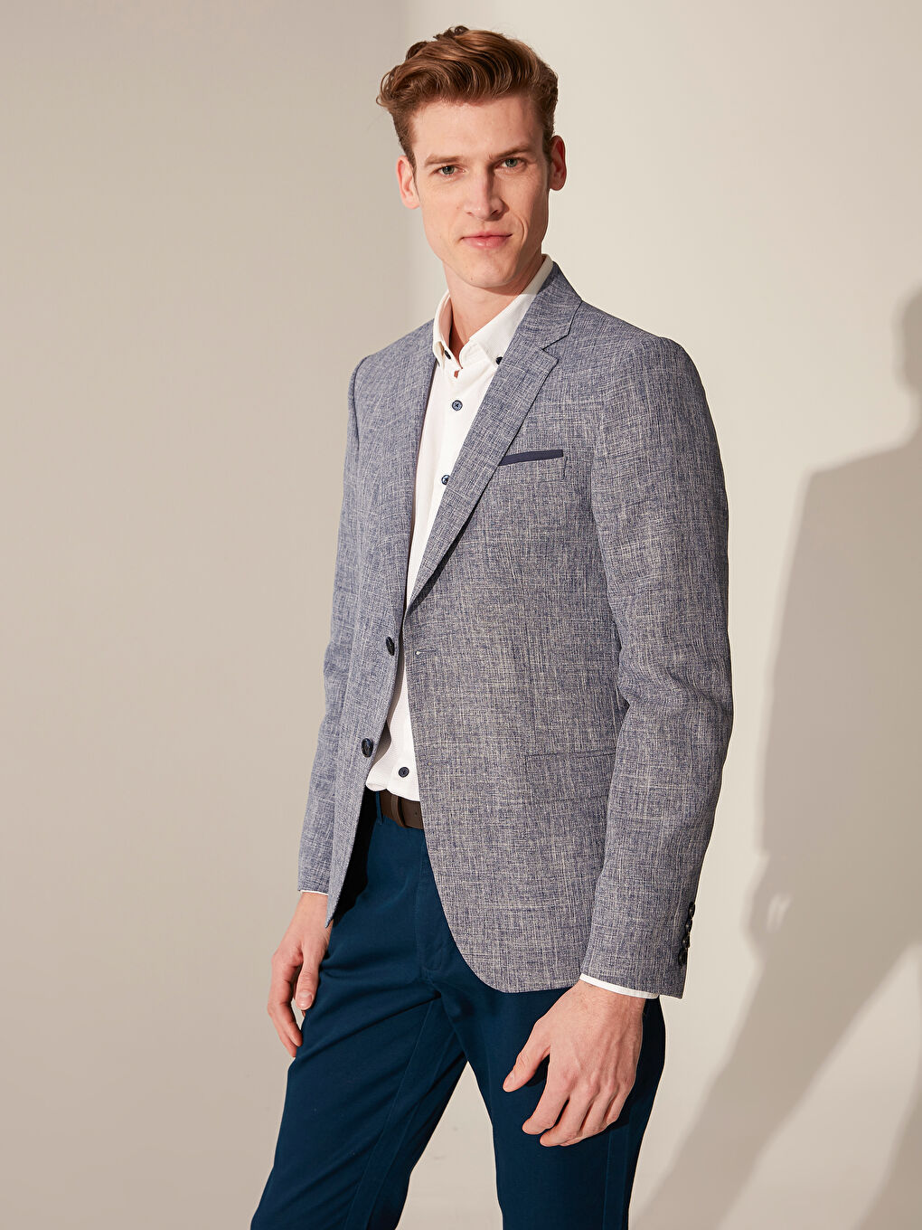 Lacivert Dar Kalıp Dokulu Erkek Blazer Ceket