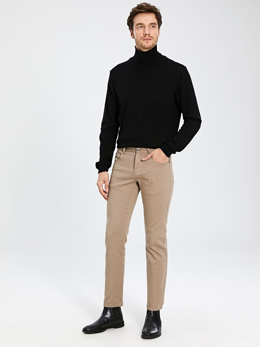 Kahverengi Standart Kalıp Erkek Pantolon-1