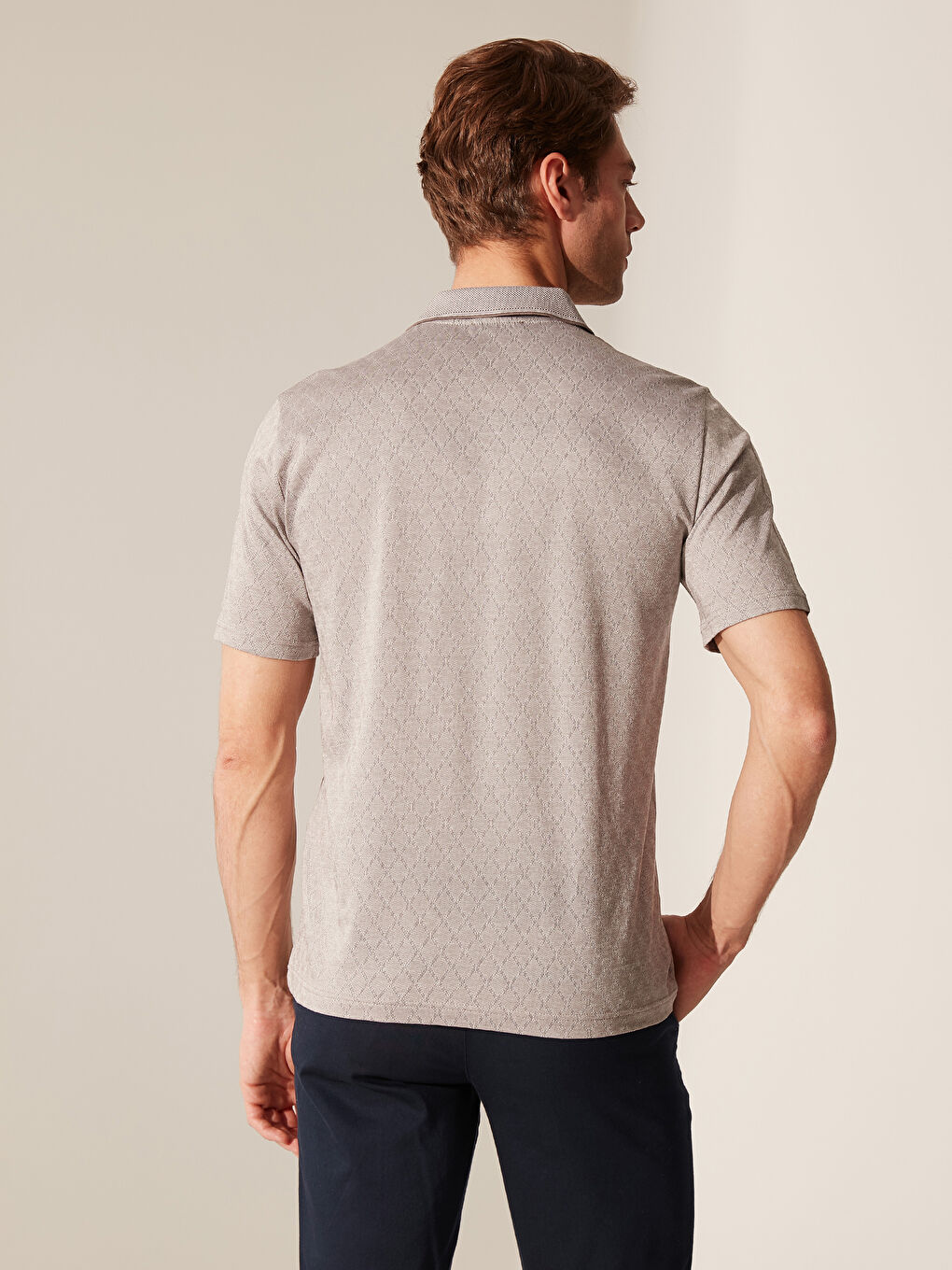 Bej Merserize Polo Yaka Kısa Kollu Erkek Tişört-2