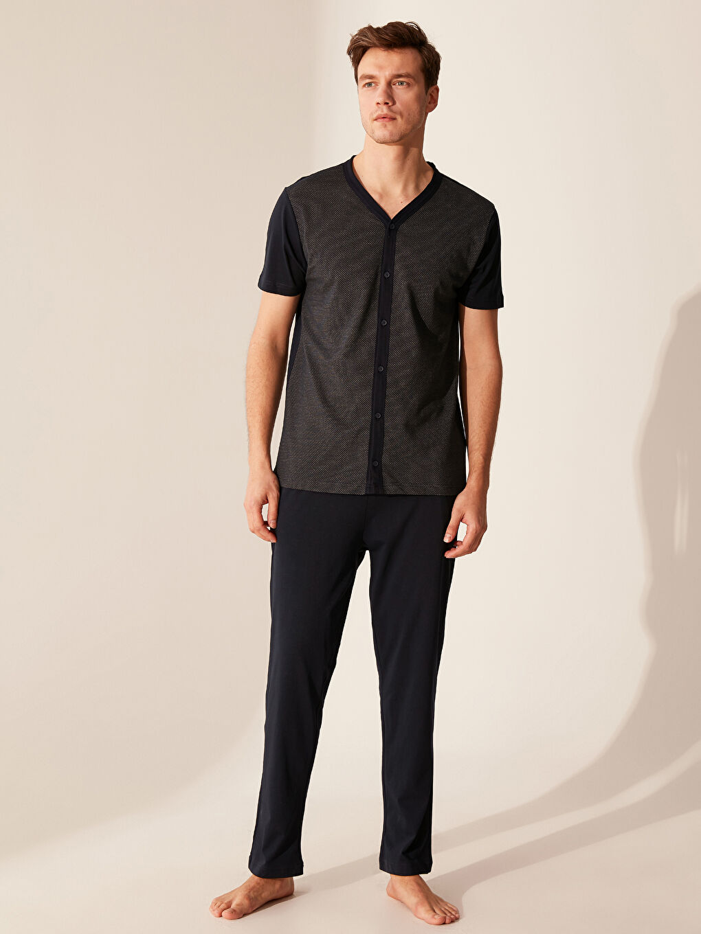 Lacivert Standart Kalıp Erkek Pijama Takım-1