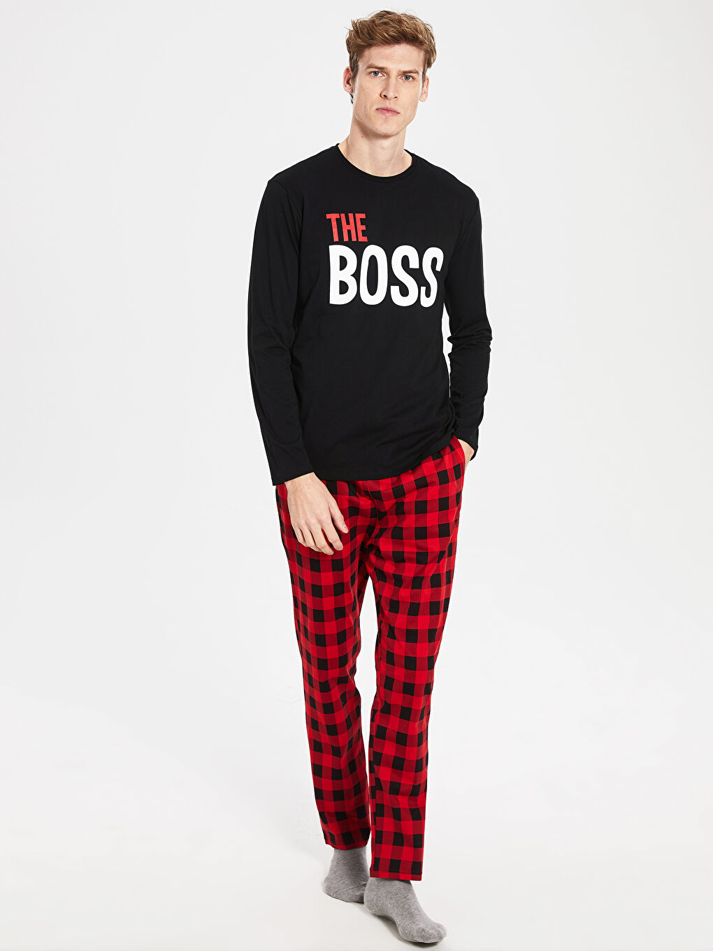 Kırmızı Standart Kalıp Erkek Pijama Takım-1