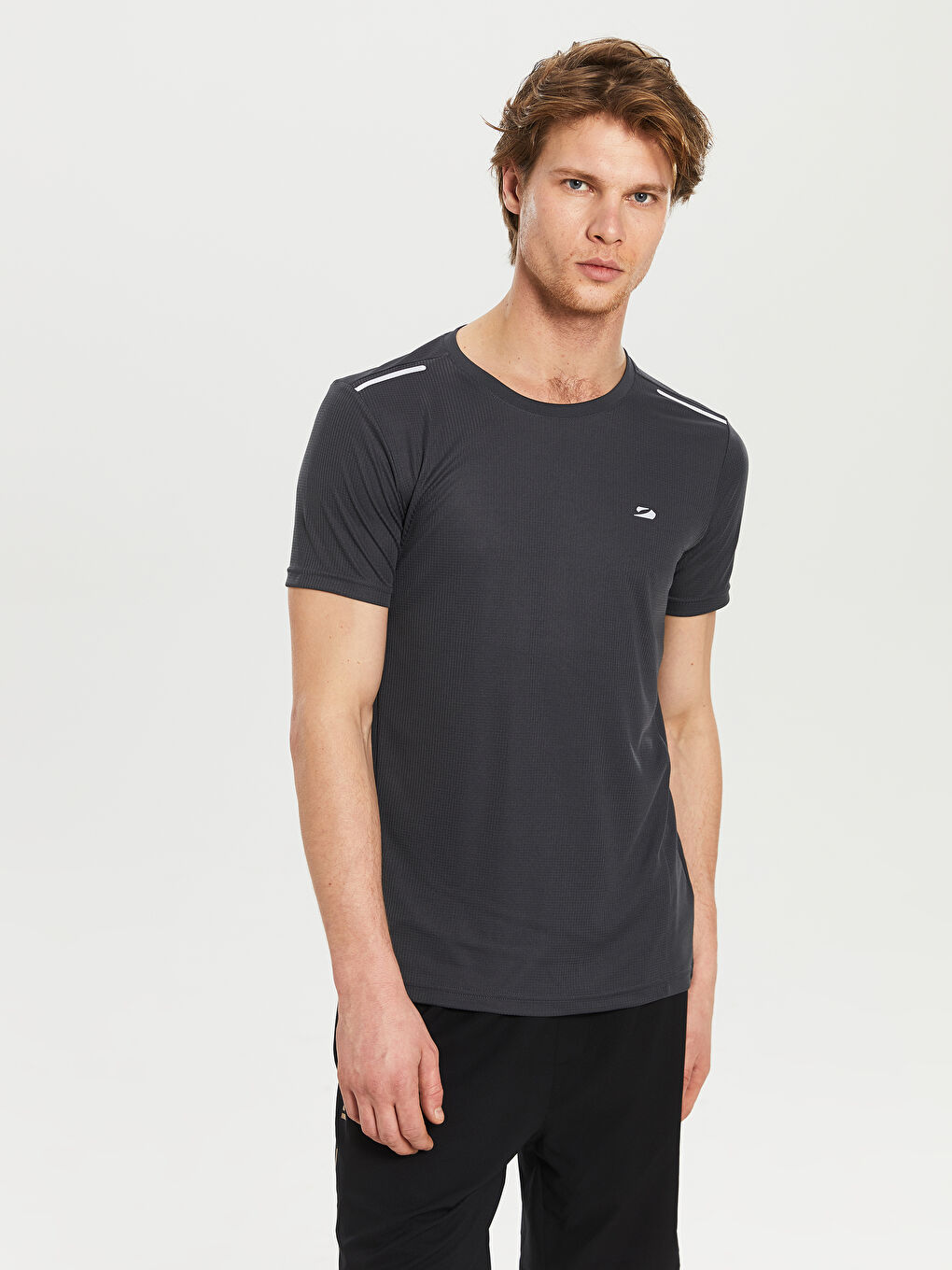 Gri Bisiklet Yaka Aktif Spor Tişört