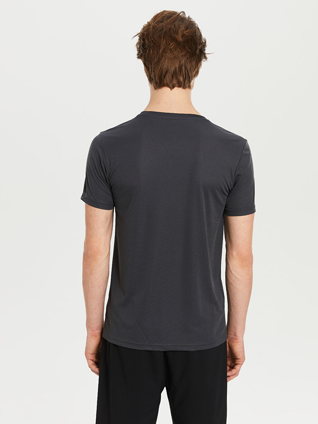 Gri Bisiklet Yaka Aktif Spor Tişört-3