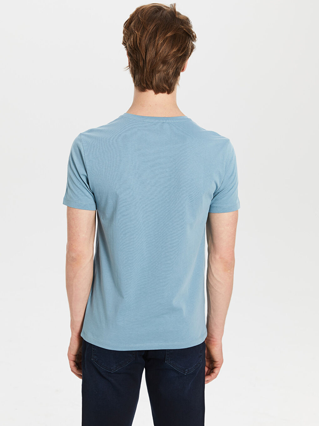 Mavi Penye Erkek Tişört-1