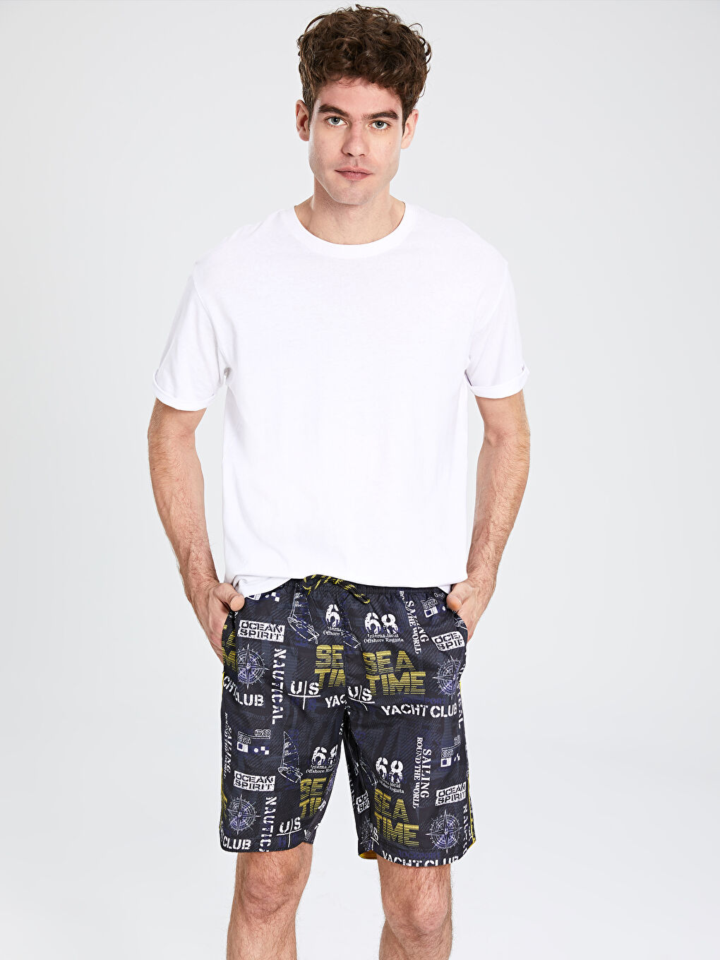 Antrasit Diz Hizasında Standart Kalıp Deniz Şortu