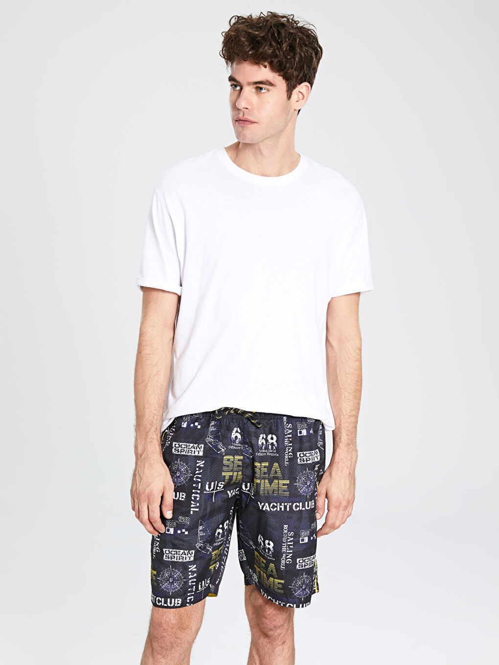 Antrasit Diz Hizasında Standart Kalıp Deniz Şortu-1