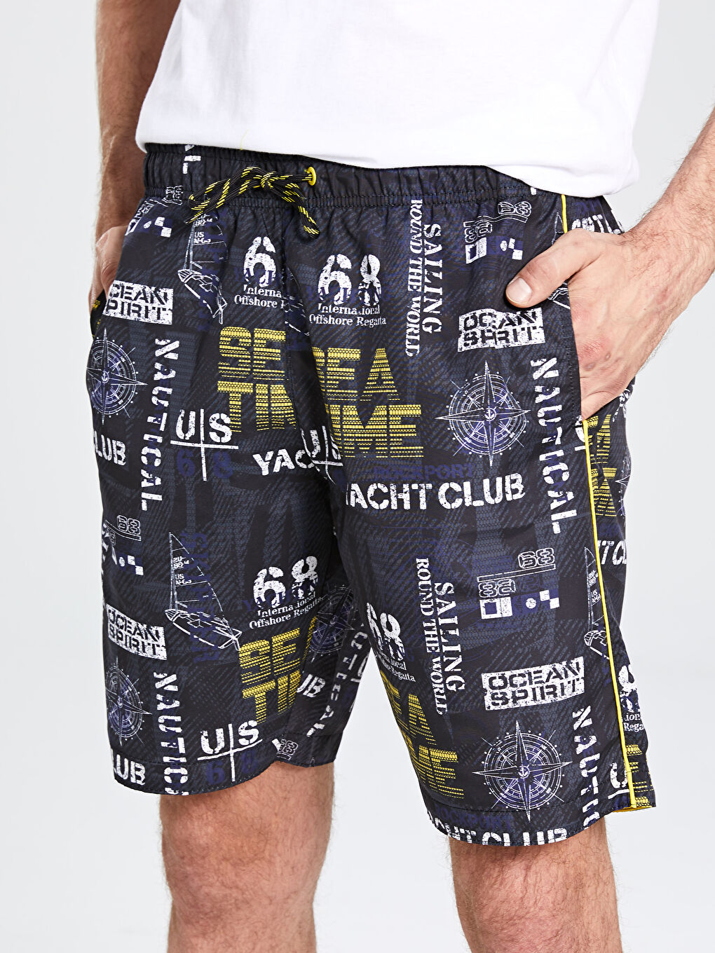 Antrasit Diz Hizasında Standart Kalıp Deniz Şortu-2