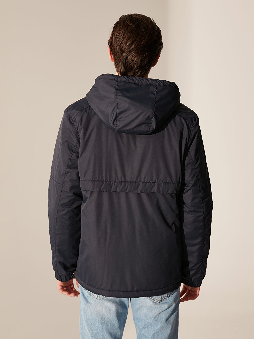 Lacivert Slim Fit Kapüşonlu İnce Erkek Kanguru Mont-2