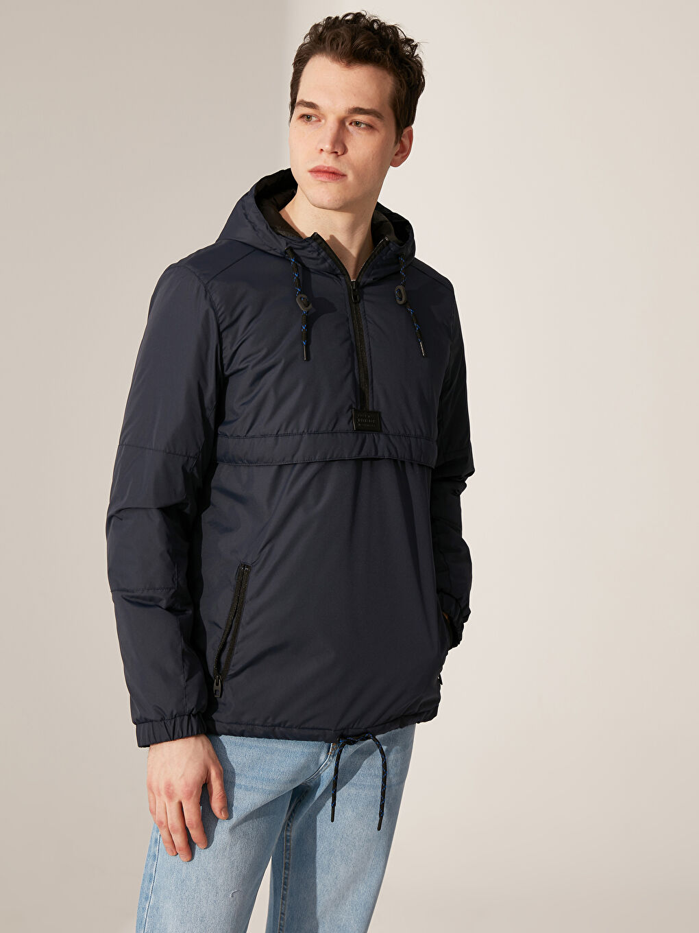 Lacivert Slim Fit Kapüşonlu Erkek Kanguru Mont-1