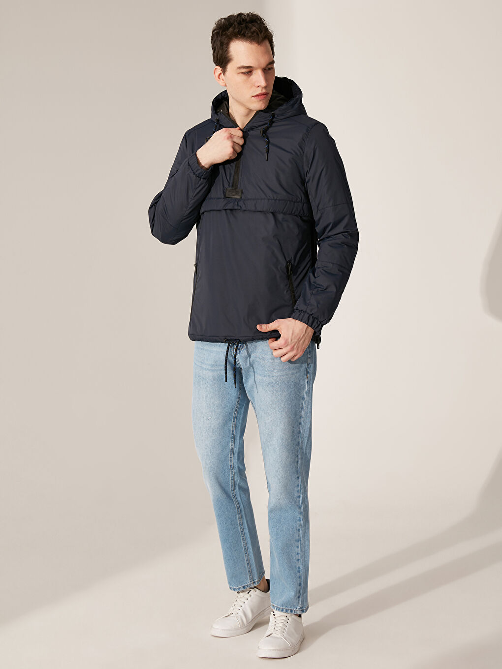 Lacivert Slim Fit Kapüşonlu Erkek Kanguru Mont-3