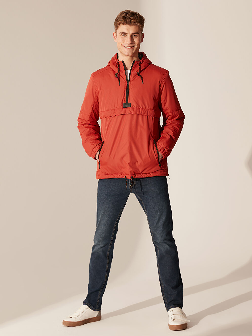 Turuncu Slim Fit Kapüşonlu Erkek Kanguru Mont-3