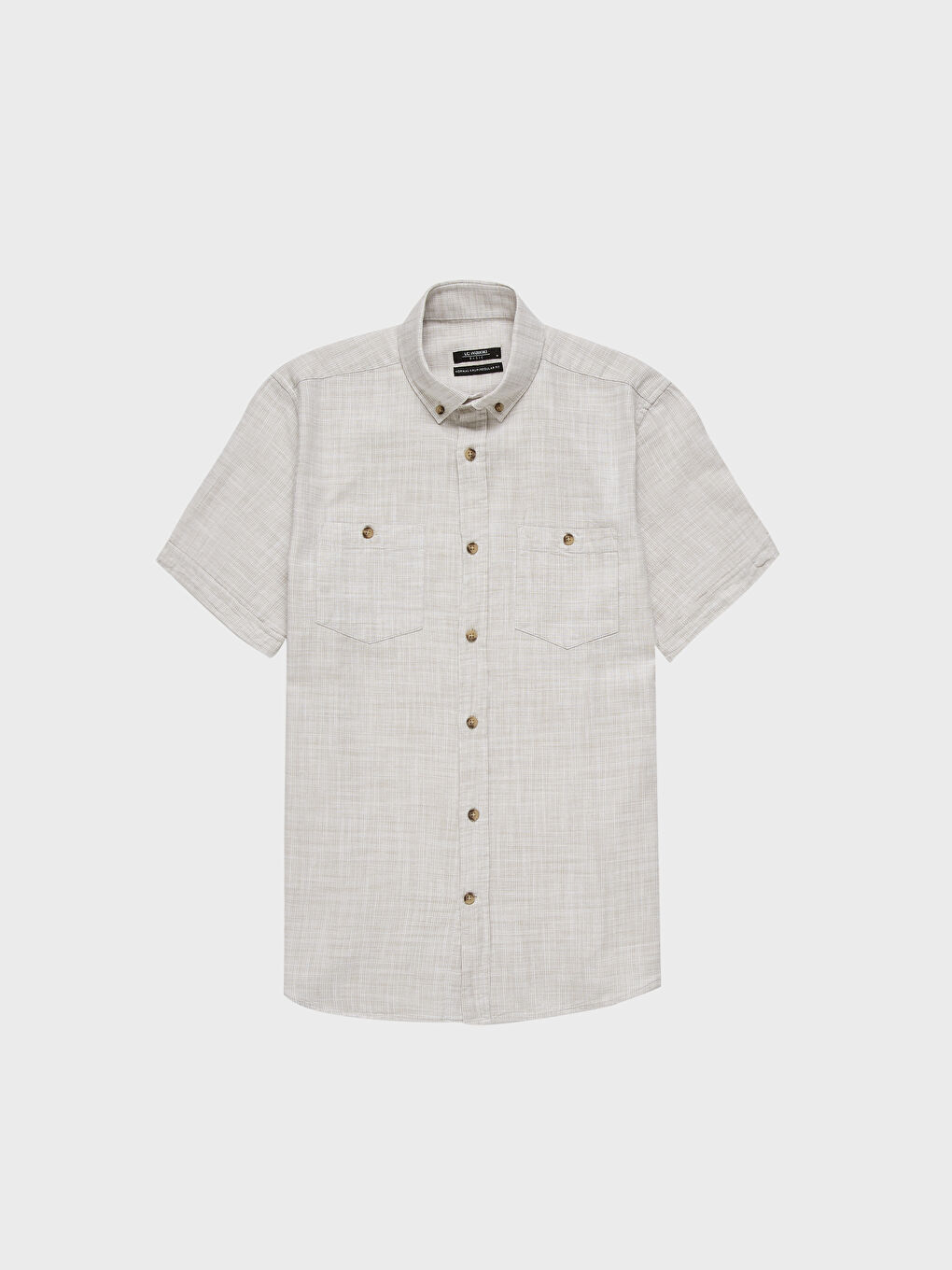 Bej Regular Fit Kısa Kollu Armürlü Gömlek-1