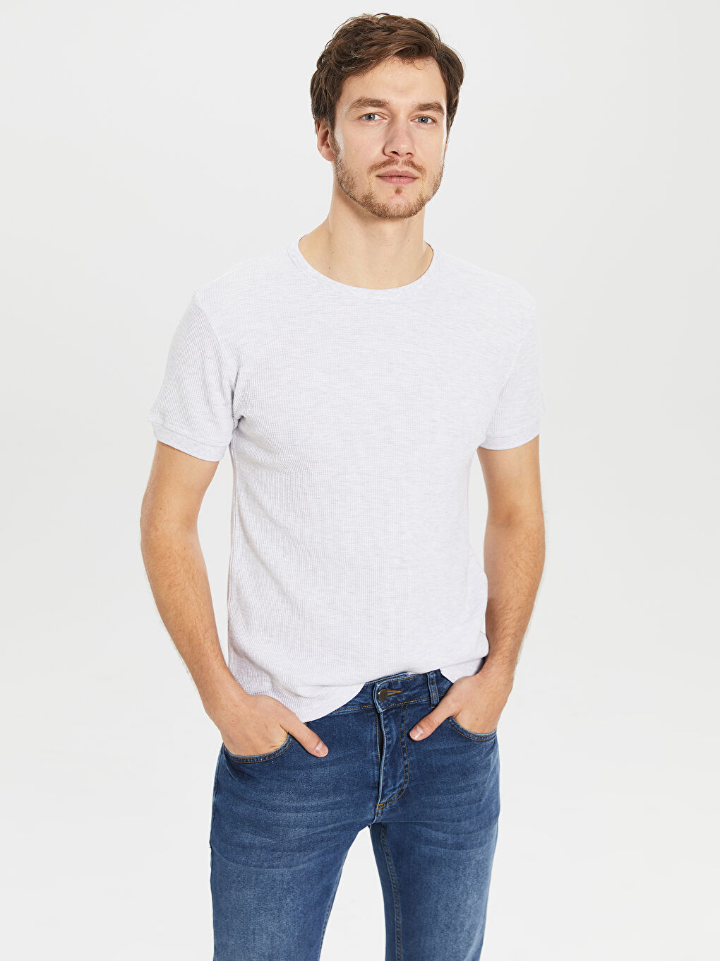 Gri Bisiklet Yaka Kısa Kollu Basic Tişört