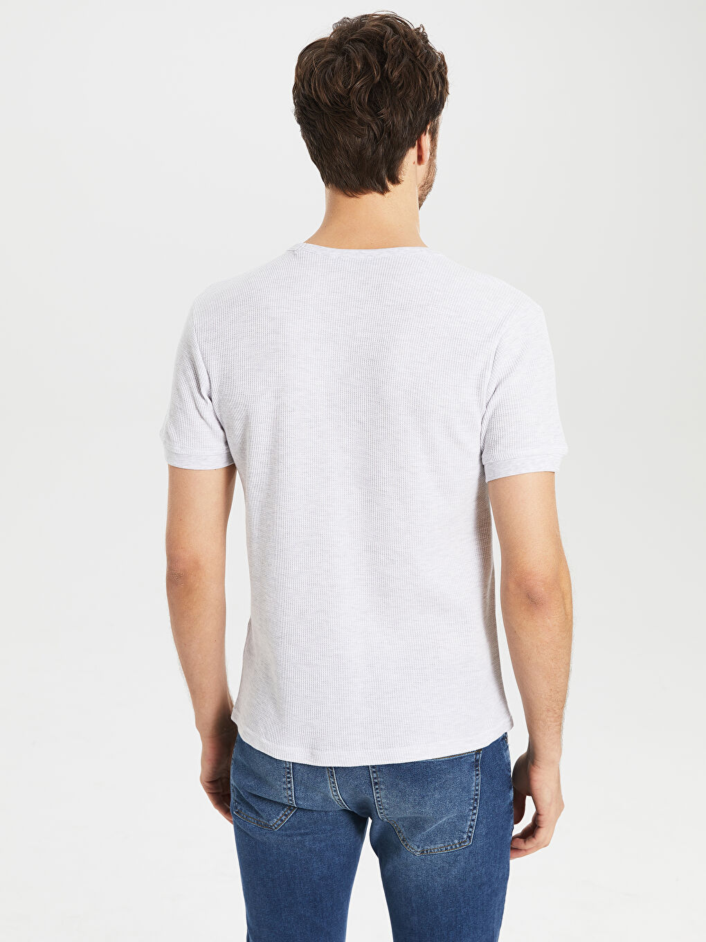 Gri Bisiklet Yaka Kısa Kollu Basic Tişört-3