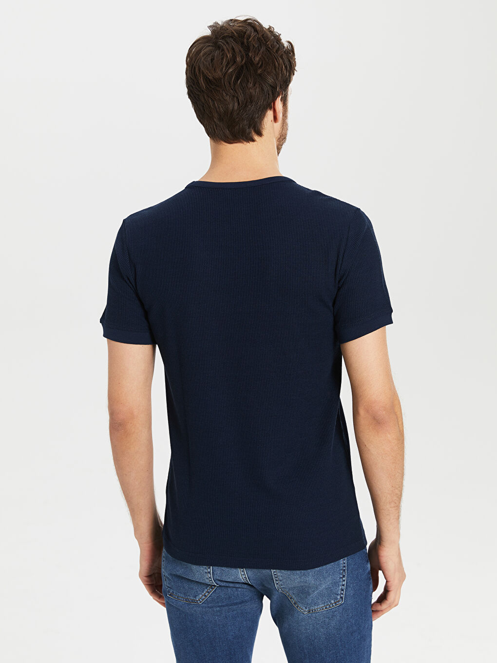 Lacivert Bisiklet Yaka Kısa Kollu Basic Tişört-3