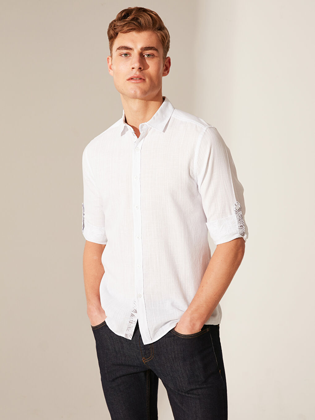 Beyaz Ekstra Slim Fit Uzun Kollu Poplin Gömlek-4