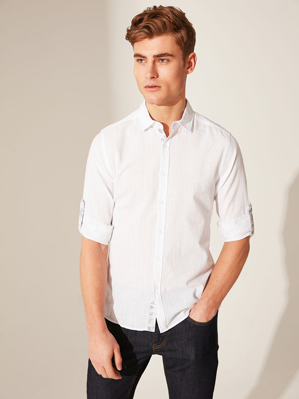 Beyaz Ekstra Slim Fit Uzun Kollu Poplin Gömlek-9