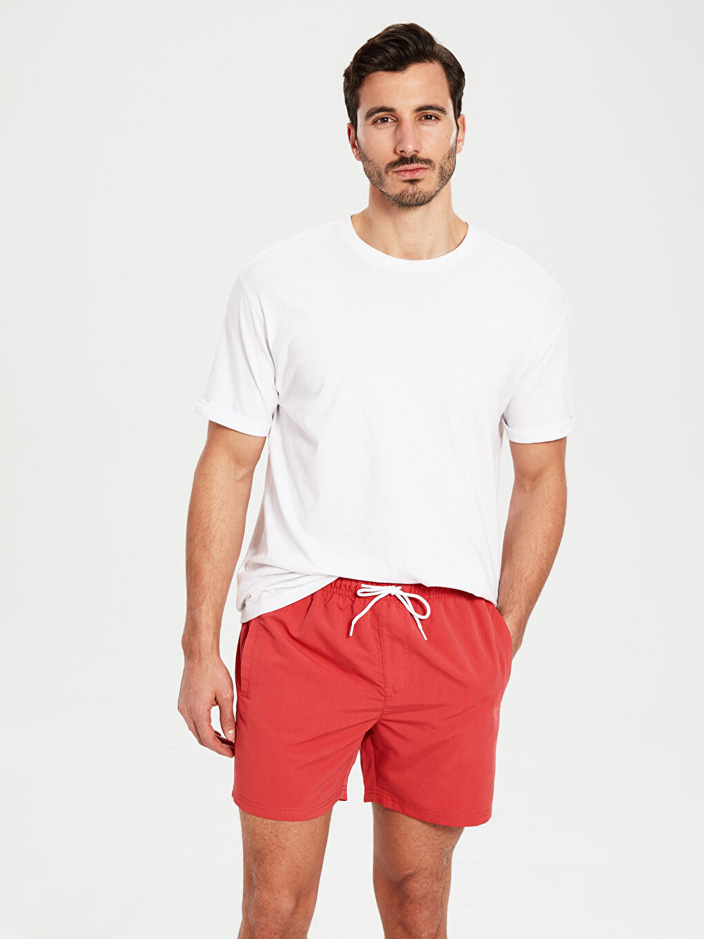 Pembe Diz Üstü Boy Basic Deniz Şortu  -1