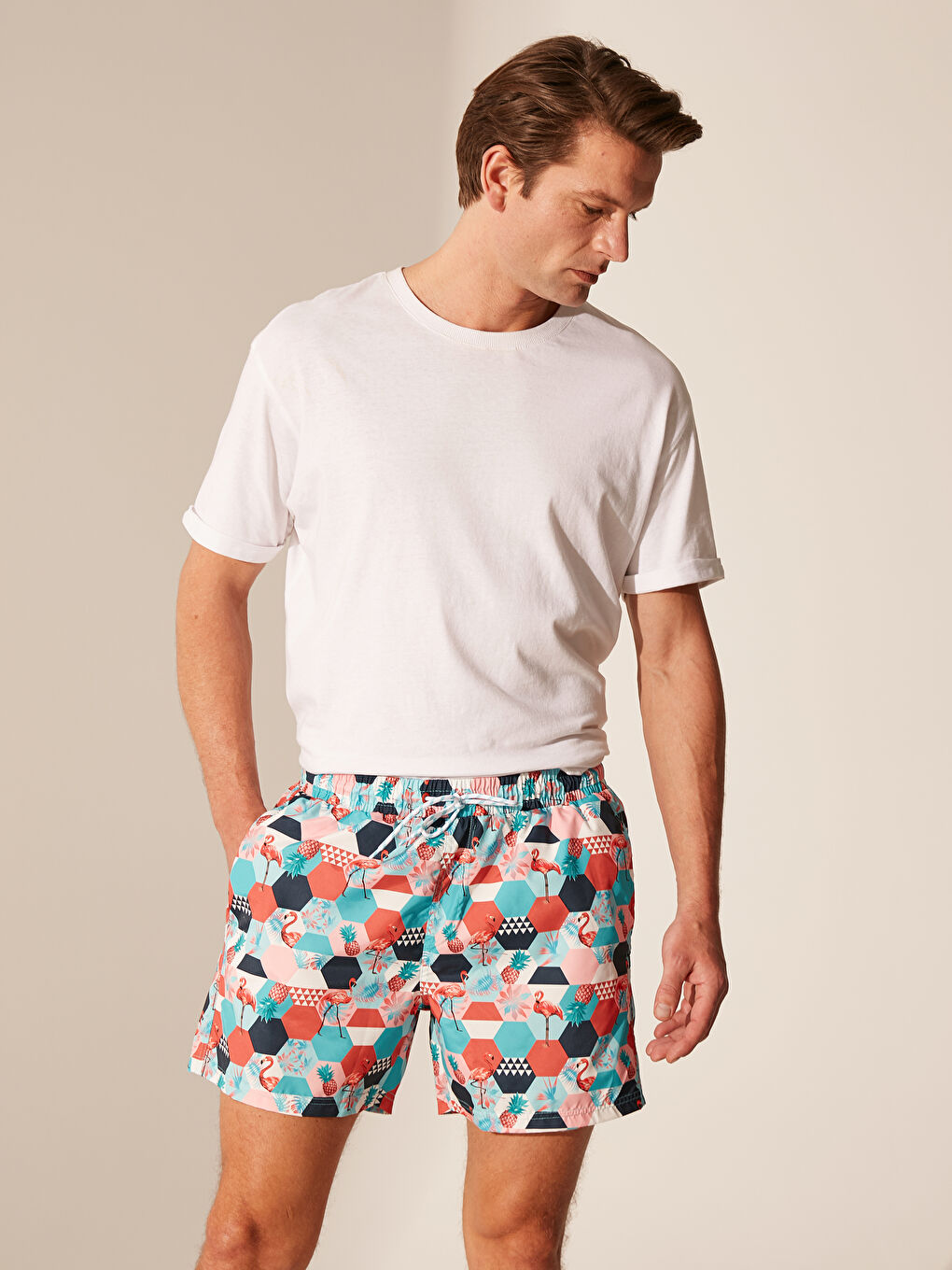 Turuncu Kısa Boy Deniz Şortu-1