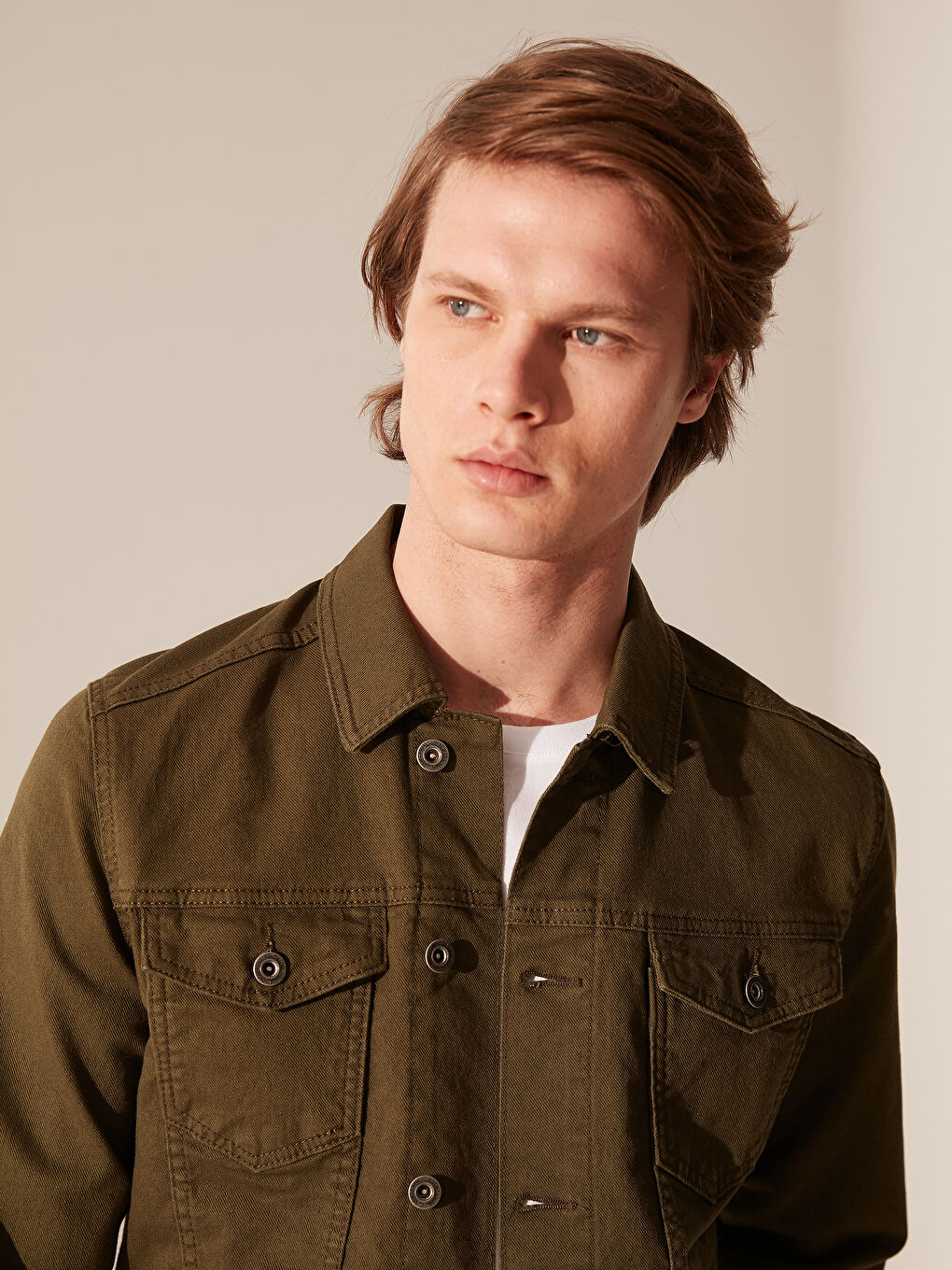 Haki Slim Fit Erkek Jean Ceket-1