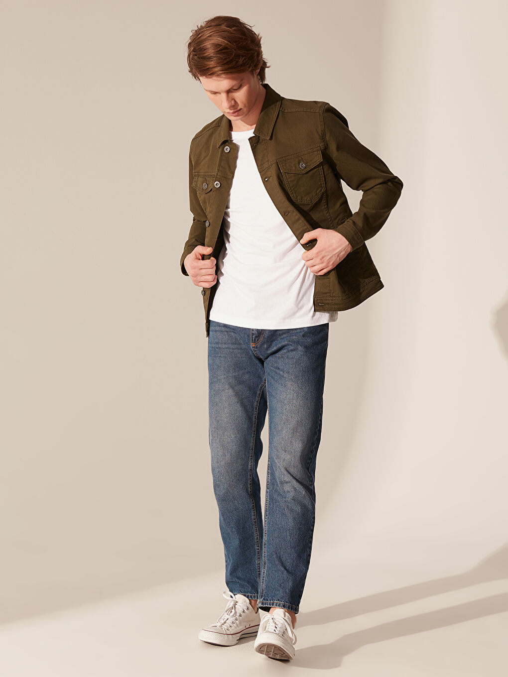 Haki Slim Fit Erkek Jean Ceket-3